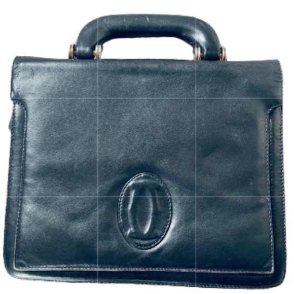 CARTIER BLACK LEATHER VINTAGE TOTE BAG GOLD TONE HARDWARE THE MUST IS CARTIER - Picture 17 of 17